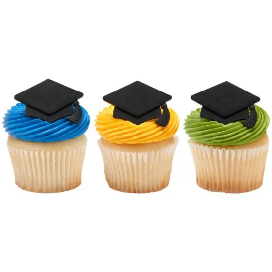 Black Grad Hat Cupcake Rings, 12ct {2}