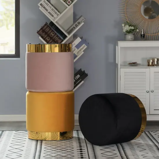 Modern Round Velvet Fabric Standard Ottoman Stool with Gold Base Teal blue {11}