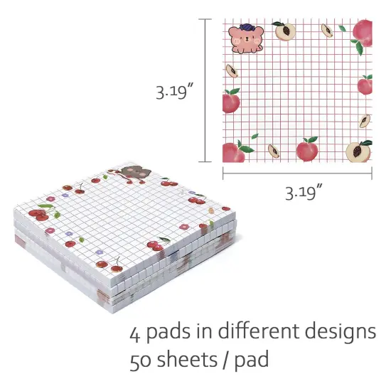 Wrapables Fruity Animals Sticky Notes, Adhesive Memo Notepads for Home, Office, Work (Set of 4) {2}
