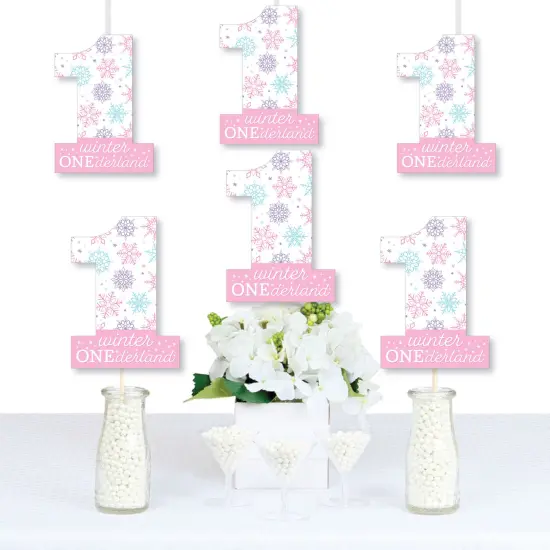 Big Dot of Happiness Pink Snowflakes 1st Birthday - One Shaped Decorations DIY Girl Winter ONEderland Party Essentials - Set of 20 {1}