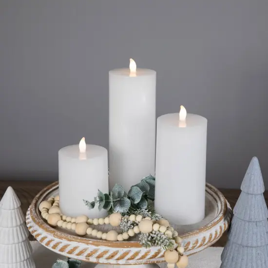 Northlight LED Solid Flameless Flickering Wax Pillar Candles - 8" - White - Set of 3 {4}