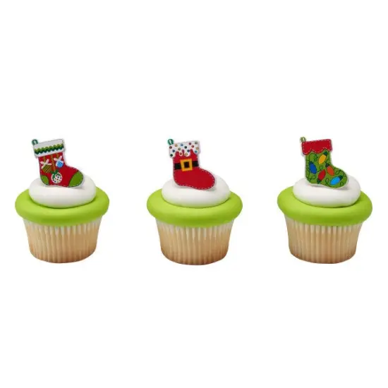 Festive Stockings Cupcake Rings, 12ct {1}