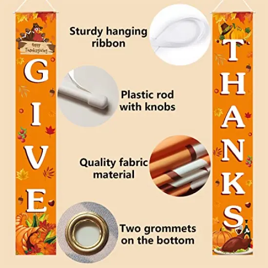 Thanksgiving Decorations GIVE THANKS Banner Porch Door Sign Autumn Fall Welcome Banner For Indoor Outdoor Wall Thanksgiving Decorations For Home {3}