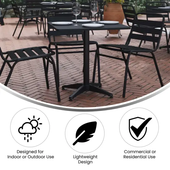 Emma and Oliver 27.5'' Square Aluminum Indoor-Outdoor Table Set with 4 Slat Back Chairs Bronze {12}