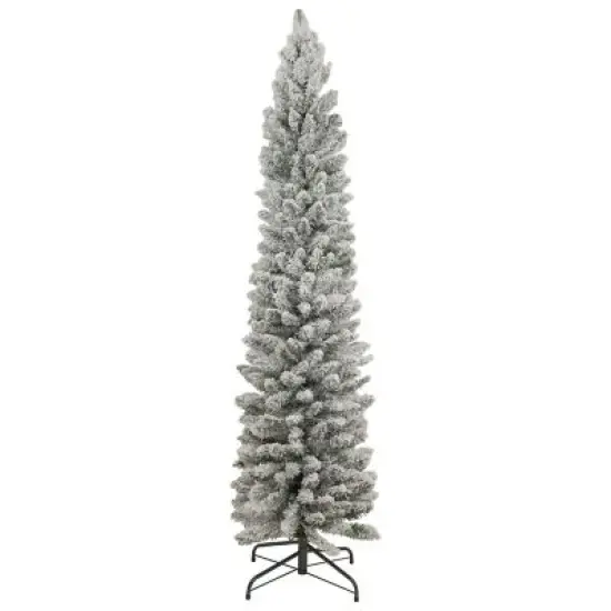 Slim Pencil Snow Flocked Christmas Tree - Artificial Linden Spruce with Premium PVC Needles - Sturdy Metal Stand Included - Ideal for Compact Spaces - Effortless Assembly and Elegant Holiday D&eacute;cor {1}