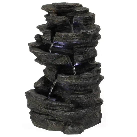 Cascading Electric Powered 5-Tier Rock Water Fountain 18" with LED Lights for Indoor and Outdoor Use {1}