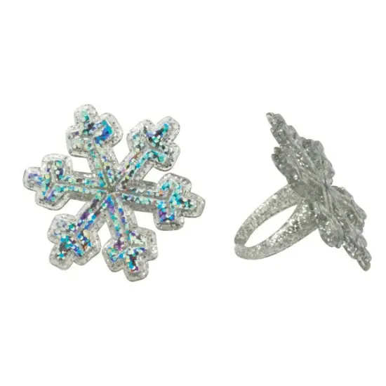Holographic Glitter Snowflake Cupcake Rings, 12ct {1}