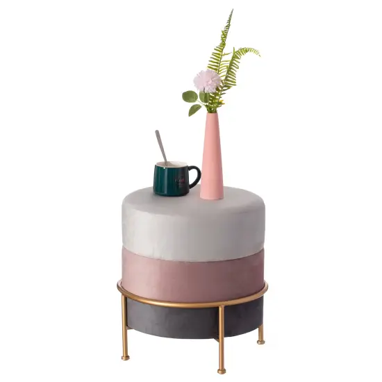 Round Velvet Ottoman Stool 16&rdquo; Tall Tricolor with Gold Metal Stand {5}