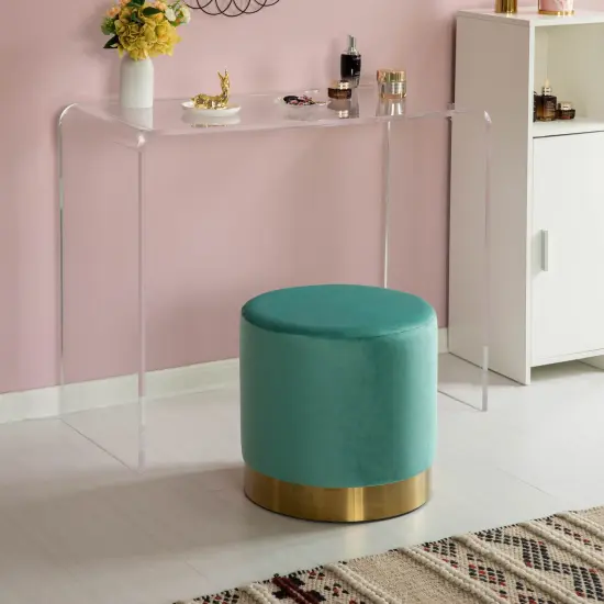 Modern Round Velvet Fabric Standard Ottoman Stool with Gold Base Teal blue {3}