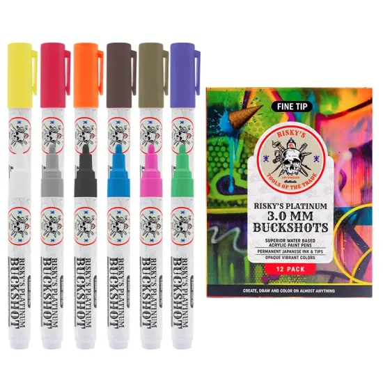 Risky's Tools of the Trade Platinum 3mm Buckshot Acrylic Paint Pens 12 Pack for Graffiti or Fine Art {4}