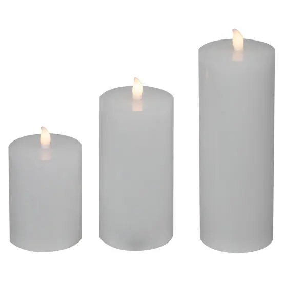 Northlight LED Solid Flameless Flickering Wax Pillar Candles - 8" - White - Set of 3 {1}