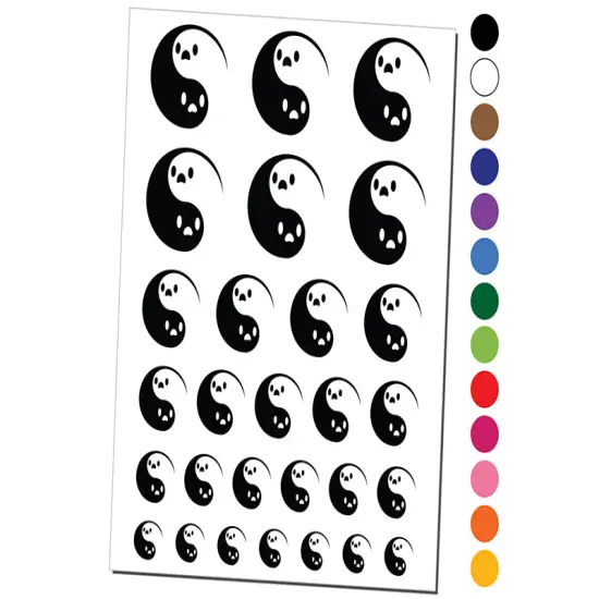 Yin Yang Ghosts Spooky and Cute Temporary Tattoo Water Resistant Fake Body Art Set Collection Yellow {1}