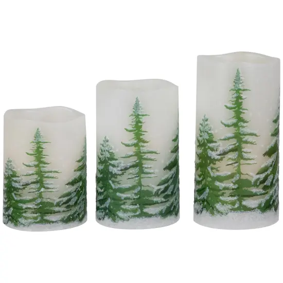 Northlight LED Flameless Frosted Pines Flickering Wax Pillar Christmas Candles - 6" - Set of 3 White {1}