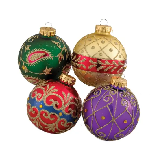 2.55" Imperial Design Glass Ball Ornaments, 4-Piece Box Set {1}