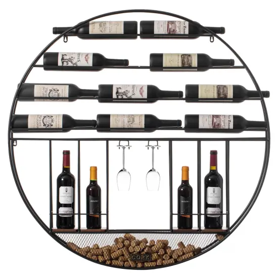 Vintage Decorative Modern Black Metal Round Wall Mounted Wine Display Rack {1}