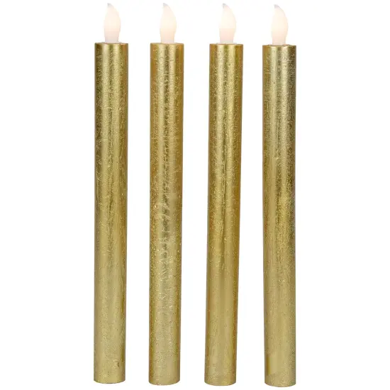Northlight Set of 4 Textured Gold-tone LED Flameless Flickering Taper Candles 9.5" {1}