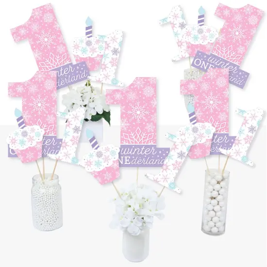 Big Dot of Happiness Pink Snowflakes 1st Birthday - Girl Winter ONEderland Party Centerpiece Sticks - Table Toppers - Set of 15 {3}