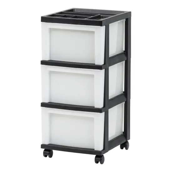 IRIS USA 3 Drawer Rolling Storage Cart with Organizer Top, Black/White {1}