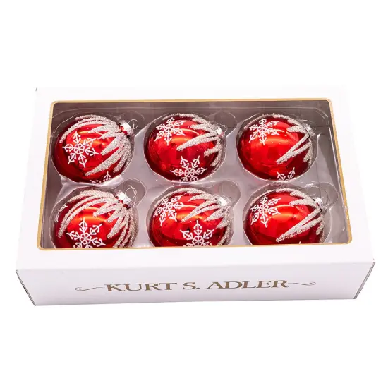 80MM Glass Red and Silver Snowflake Ball Ornaments, 6-Piece Box {5}