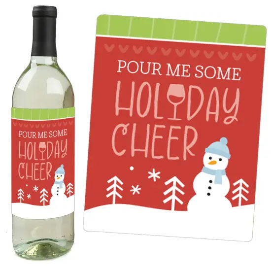 Big Dot of Happiness Colorful Christmas Sweaters - Ugly Sweater Holiday Party Decorations for Women and Men - Wine Bottle Label Stickers - Set of 4 {3}