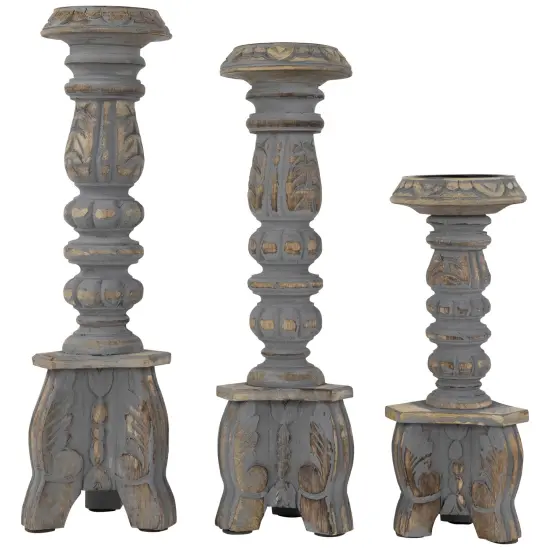 Northlight Set of 3 Brushed Gray Tripod Wooden Pillar Candle Holders 18" {1}