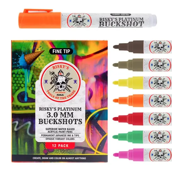 Risky's Tools of the Trade Platinum 3mm Buckshot Acrylic Paint Pens 12 Pack for Graffiti or Fine Art {3}