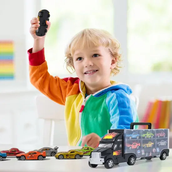 Big Mo's Toys Transport Car Carrier Truck - with 6 Stylish Metal Racing Cars - with Carrying Case {5}