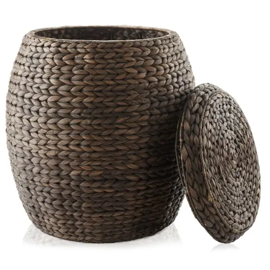 Casafield Round Storage Basket with Lid, Handwoven Water Hyacinth Organizer for Laundry, Blankets, Plants, Bedroom, Living Room, Home Office {1}