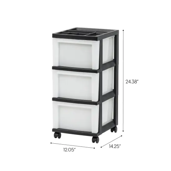 IRIS USA 3 Drawer Rolling Storage Cart with Organizer Top, Black/White {6}