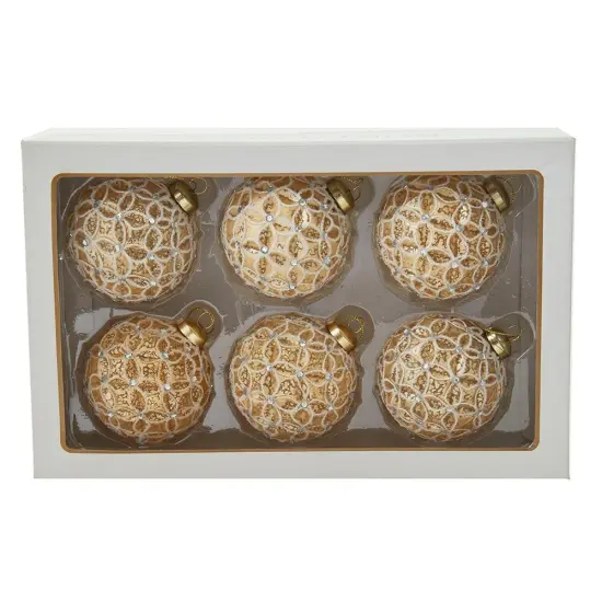 3.15" Gold Lattice Glass Ball Ornaments, 6-Piece Box Set Elegant Christmas Tree Decorations {2}
