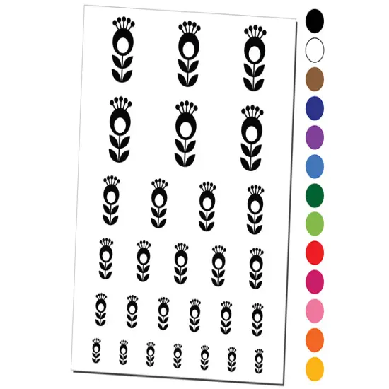 Scandinavian Flower Temporary Tattoo Water Resistant Fake Body Art Set Collection Dark Blue {1}