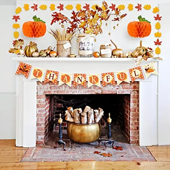 Thanksgiving Decorations 40 PCS, Pre-Assembled Thanksgiving Banner, Hanging Swirls, Fall Leaves Garland and Honeycomb Pumpkins for Thanksgiving Decor, Fall decor, Thanksgiving Decorations for Home {4}