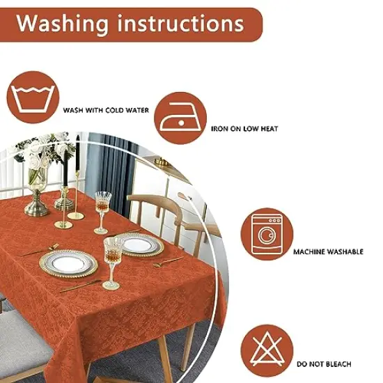 Rectangle Tablecloth - 52 x 70 Inch Rust Cream Spill Wrinkle Proof Damask Table Cloth, Fall, Harvest, Thanksgiving Tablecloths, Soft Polyester Oblong Table Cover for Kitchen Parties {1}