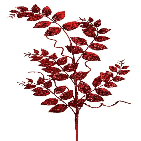 35" Red Glitter Mica Later Fern Spray - Sparkling ChristmasDecor {1}