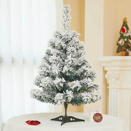 Snow Flocked Christmas Tree - Premium Hinged Artificial Pines Tree with Snow-Covered Branches - Miniature Holiday Decor for Festive Home Display and Tabletop Delight - Effortless Assembly and Rustic Elegance {1}