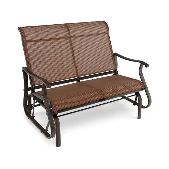 2-Person Patio Glider Bench with High Back and Curved Armrests-Brown {1}