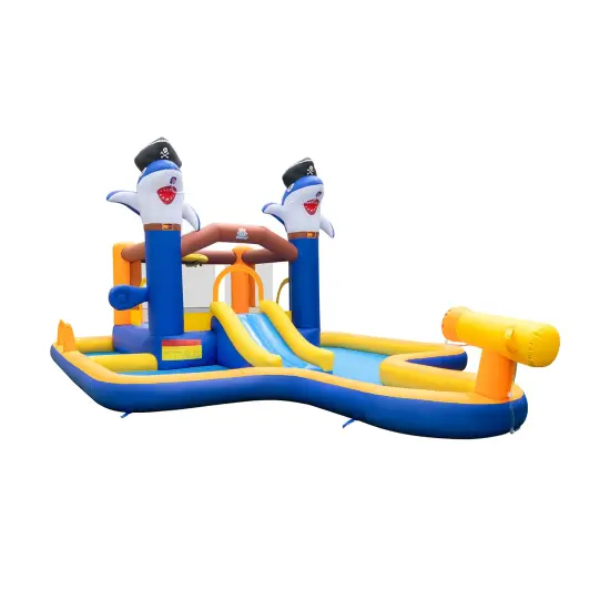 7-In-1 Water Slide Park with Splash Pool and Water Cannon with 750W Blower {3}