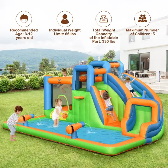 7-in-1 Inflatable Giant Water Park Bouncer with Dual Climbing Walls and 735W Blower {5}