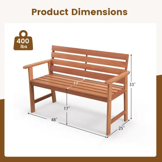 Patio Hardwood Bench Wood 2-seat Chair With Breathable Slatted Seat & Inclined Backrest {5}