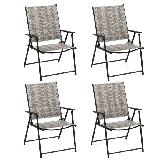 Set Of 4 Patio Folding Chairs With Armrests And Portable Lawn Chairs For Garden Backyard-gray {1}