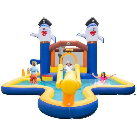 7-in-1 Water Slide Park With Splash Pool And Water Cannon Without Blower {6}