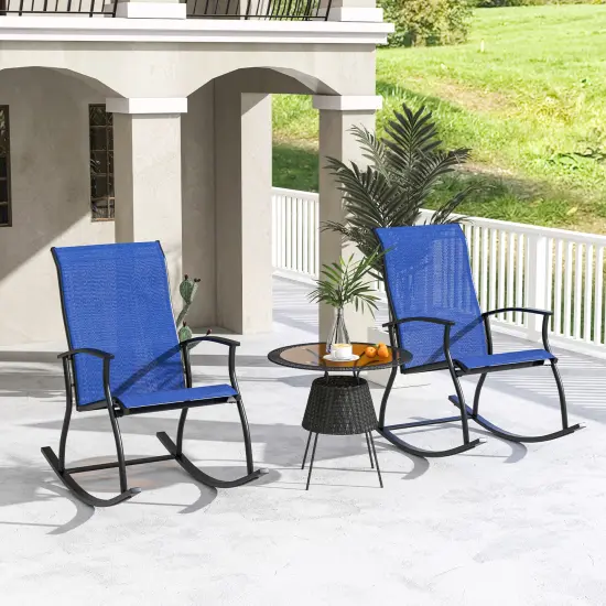 2 Pieces Outdoor Rocking Chairs With Breathable Backrest-navy {1}