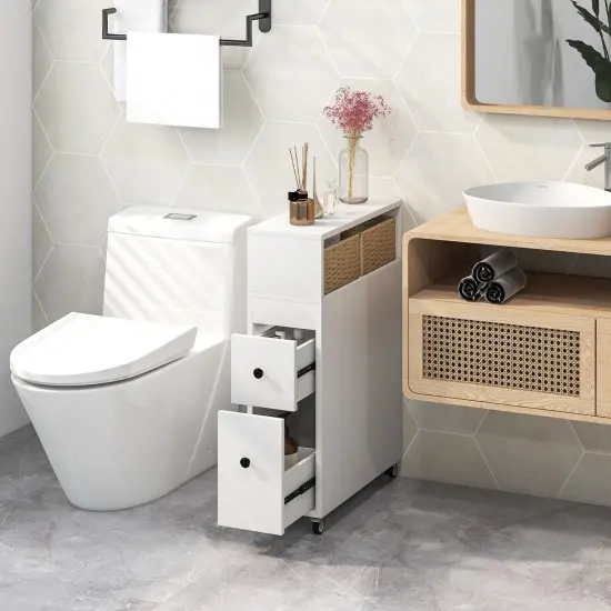 Slim Bathroom Storage Cabinet With 2 Slide Out Drawers {6}