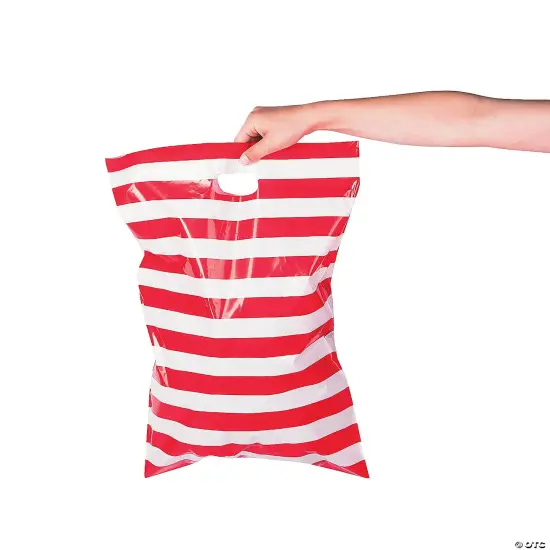 17" x 12" Bulk 50 Pc. Red & White Striped Plastic Treat Bags {2}