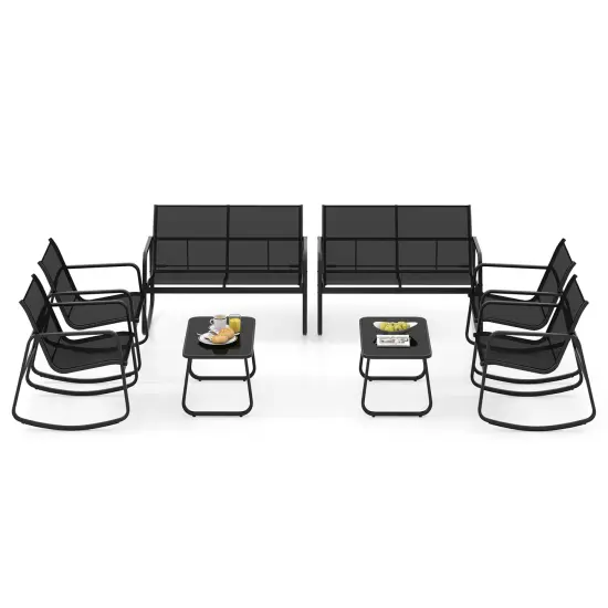 4 Piece Patio Rocking Set With Glass-top Table-Black {4}