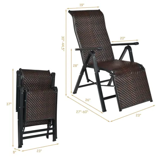 Patio Back Adjustable Rattan Folding Lounge Recliner {5}