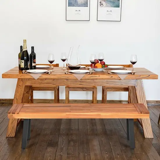 Acacia Wood Dining Bench Rustic Wood Outdoor Patio {2}