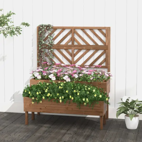 2-Tier Raised Garden Bed with Trellis-Brown {2}
