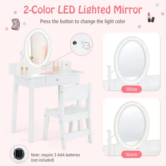 Kids Vanity Set With Lighted Mirror-White {5}