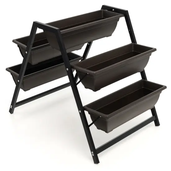 Black 3-Tier Vertical Raised Garden Planter Bed with 5 Plant Boxes and 2 Built-in Handles {1}
